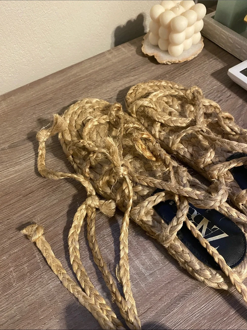 Zara Natural Braided Ankle-Tie Flat Sandals - Picture 8 of 8